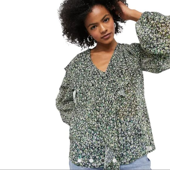 Nwt Topshop Ruffle Detail Blouse - Picture 1 of 15